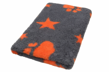 Vet Bed anthrazit mit orangen Sternen und Pfoten 100 x 75 cm
