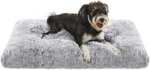 Topmast Tierkissen Fuzzy Grau – Flauschiges Plüsch-Hundebett (Größe M, 80x64x18 cm)